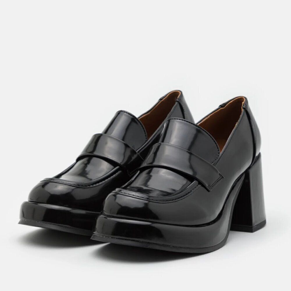 Madden Girl Black Patent Platform Block Heel Loafers